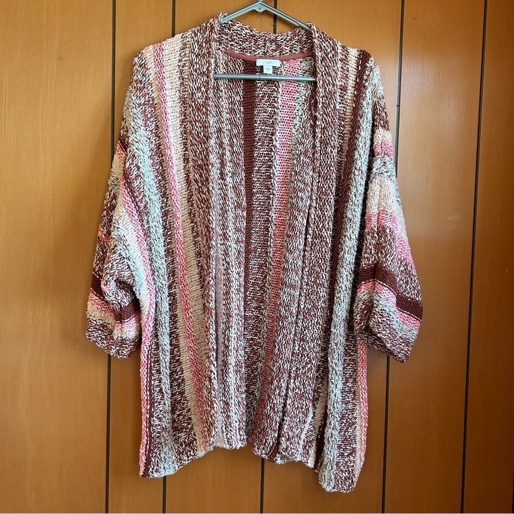 J. Jill Easy Dolman Multi-Colored Striped Open Front Cardigan Size Large